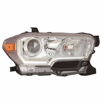 Headlight Assembly Composite Right Halogen w/o LED DRL w/o Fog Lamps Chrome Bezel CAPA for Toyota Tacoma 2016-2018