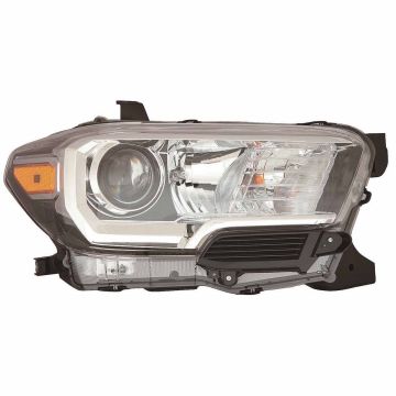 Headlight Assembly Composite Right Halogen w/o LED DRL w/o Fog Lamps Black Bezel for Toyota Tacoma 2016-2017