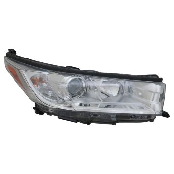 Headlight Assembly Composite Right w/o Smoked Chrome Accent w/o LED DRL Chrome Bezel for Toyota Highlander LE LE Plus XLE 2017-2019
