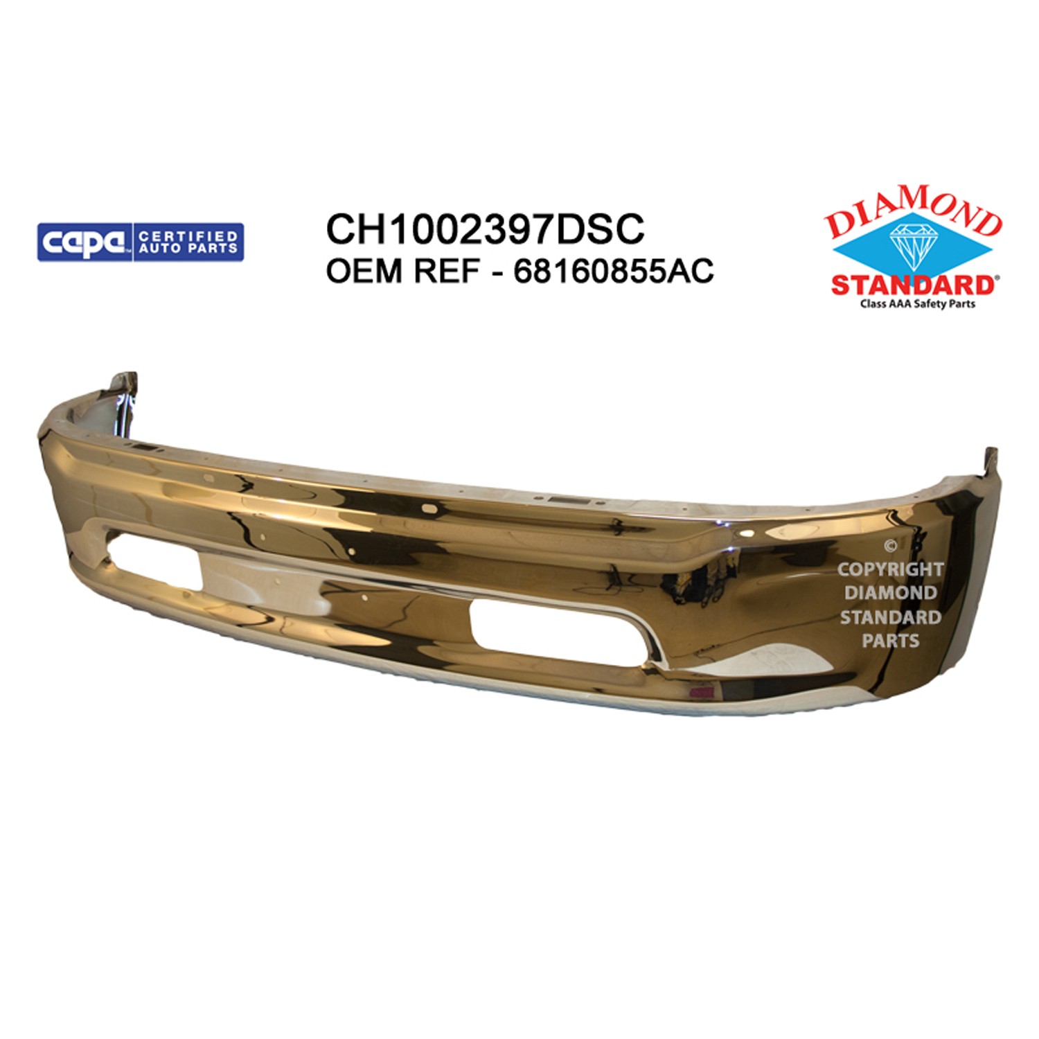 Bumper Face Bar Front w/o Fog Lamps Chrome CAPA for Ram 1500 1500 Classic