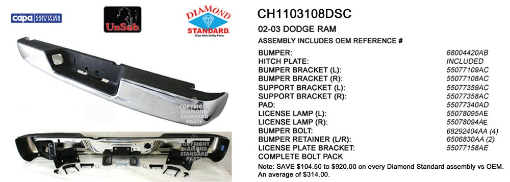 Bumper Assembly Rear New Design Step Bumper Chrome Includes Pad & Bumper Support & Brackets CAPA for Dodge Ram 1500 Ram 2500 Ram 3500