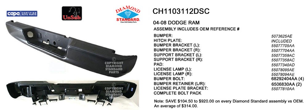 Bumper Assembly Rear Primed CAPA for Dodge Ram 2500 Ram 3500