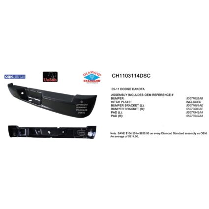 Bumper Assembly Rear Primed CAPA for Dodge Dakota Mitsubishi Raider Ram Dakota