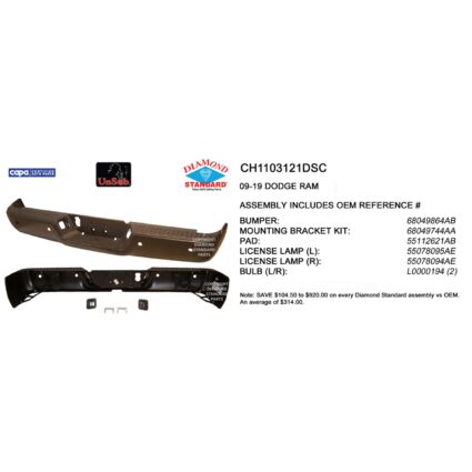 Bumper Assembly Rear w/Parking Sensor w/o Dual Exhaust w/Licence Lamps CAPA for Dodge Ram 2500 Ram 3500 Ram 1500 Ram 1500 2500 3500 1500 Classic