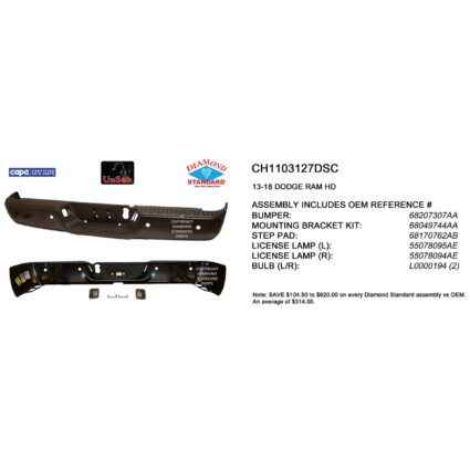 Bumper Assembly Rear w/Parking Sensors CAPA for Ram 3500 2500