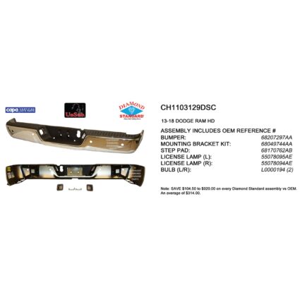 Bumper Assembly Rear w/Parking Sensors Chrome CAPA for Ram 3500 2500