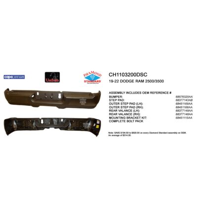 Bumper Assembly Rear w/o Park Assist w/o License Lamps Black CAPA for Ram 2500 3500