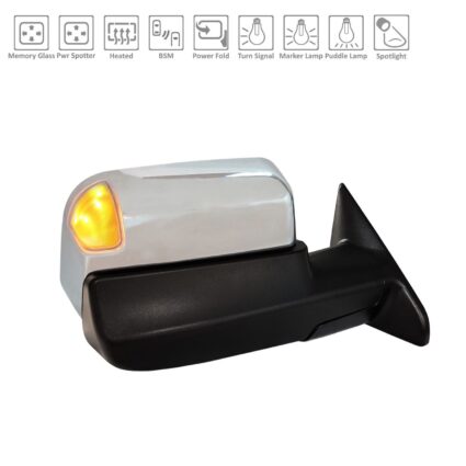 Door Mirror Right w/Towing Pkg w/BSD w/o Surround View w/Memory Chrome for Ram 2500 3500