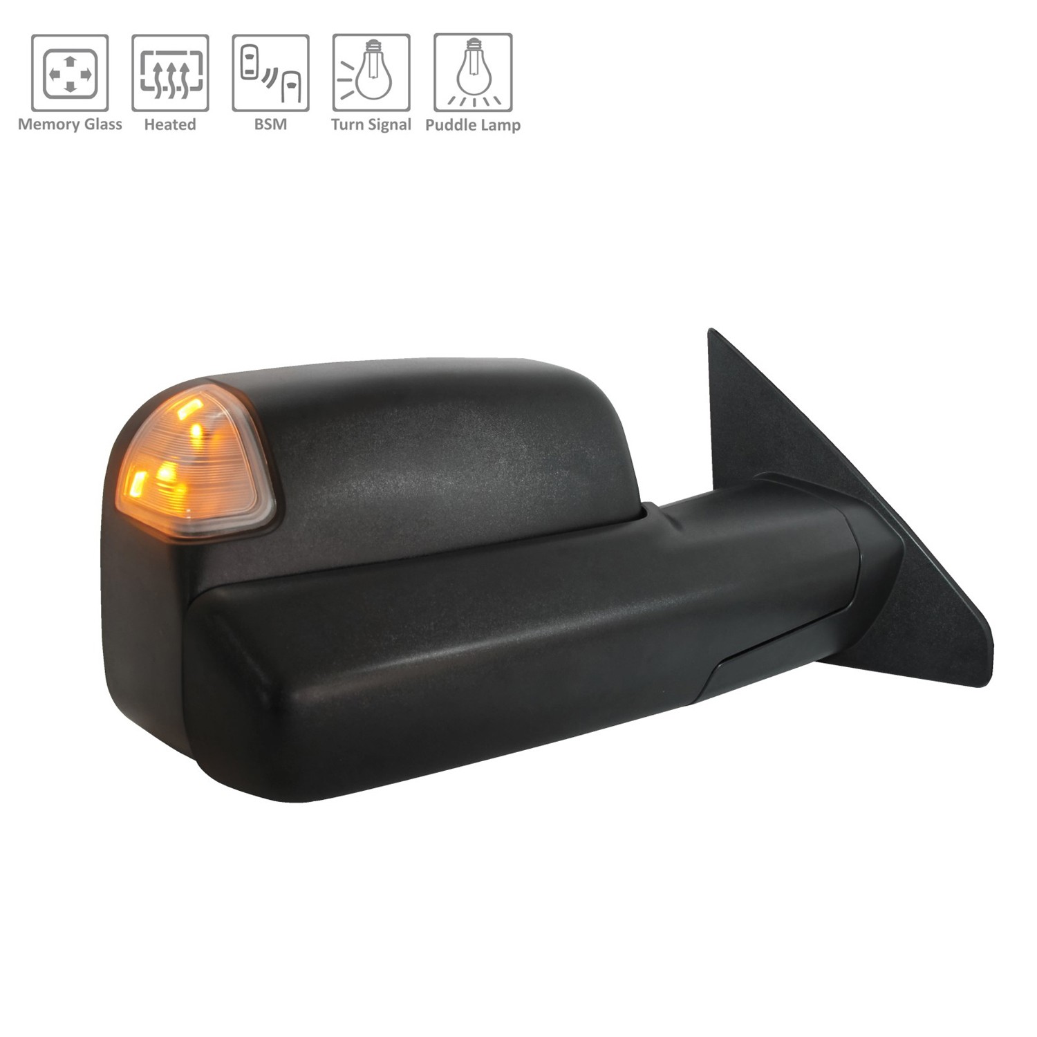 Door Mirror Right w/Towing Pkg w/Memory w/o Surround View Camera w/BSD Black for Ram 1500 2020–2024