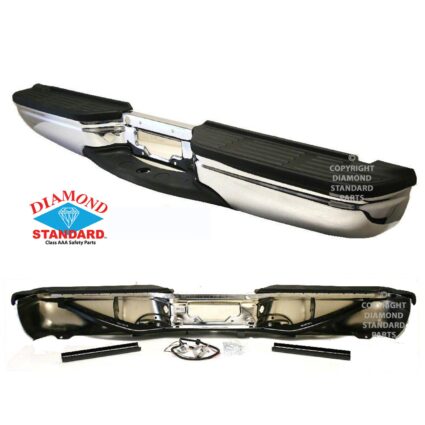 Bumper Assembly Rear Includes Pads/Brackets/Hardware/License Lamp w/o Sensor Holes Chrome CAPA for Ford F-250 Super Duty F-350 Super Duty