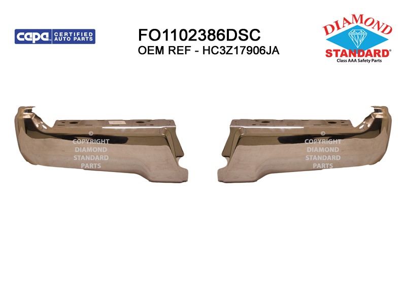 Bumper Face Bar Rear w/o Parking Aid Sensors Chrome CAPA for Ford F-250 Super Duty F-350 Super Duty F-450 Super Duty