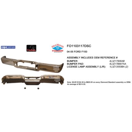 Bumper Assembly Rear New Design w/o Sensor w/o Hitch Plate Chrome CAPA for Ford F-150 2004–2005