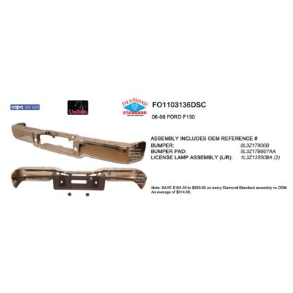 Bumper Assembly Rear w/o Rear Object Sensors w/o Towing Pkg Chrome CAPA for Ford F-150 2006–2008