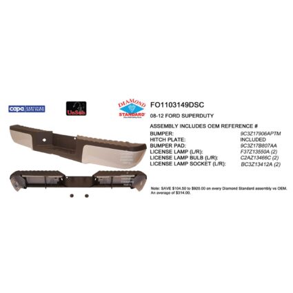 Bumper Assembly Rear w/Black Rear Pad w/o Rear Object Sensors w/License Lamps Primed CAPA for Ford F-250 Super Duty F-350 Super Duty