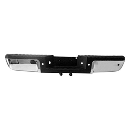 Bumper Assembly Rear w/Black Rear Pad w/Rear Object Sensors w/License Lamps Chrome for Ford F-250 Super Duty F-350 Super Duty