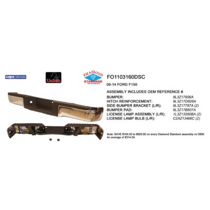 Bumper Assembly Rear w/o Sensors w/o Towing w/License Lamp & Harness Chrome CAPA for Ford F-150 2009–2014
