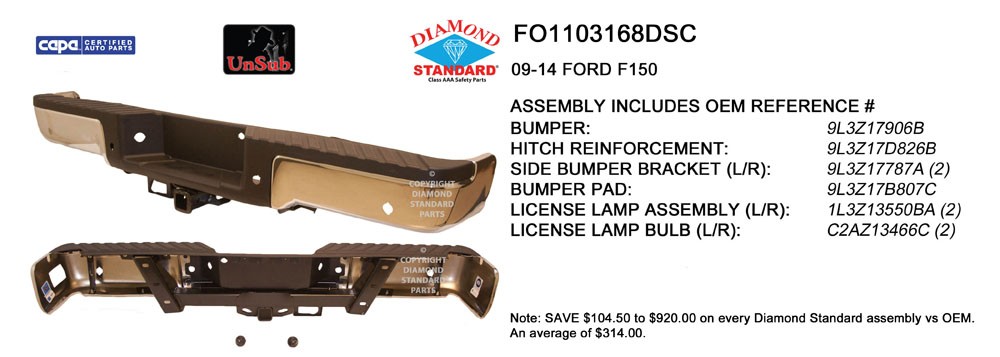 Bumper Assembly Rear w/Rear Object Sensors w/Base Towing Pkg Chrome CAPA for Ford F-150 2009–2014