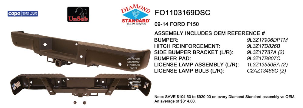 Bumper Assembly Rear w/Rear Object Sensors w/Base Towing Pkg Primed CAPA for Ford F-150 2009–2014