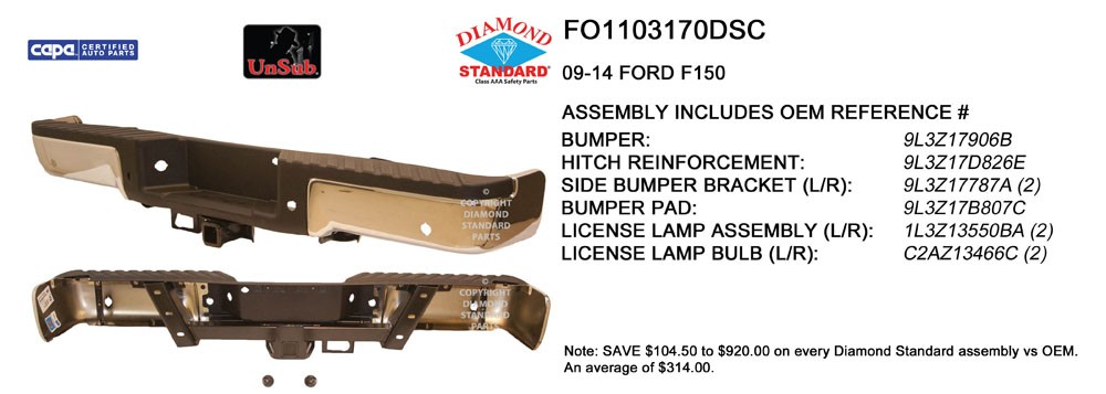 Bumper Assembly Rear w/Rear Object Sensors w/Upgrade Towing Pkg Chrome CAPA for Ford F-150 2009–2014