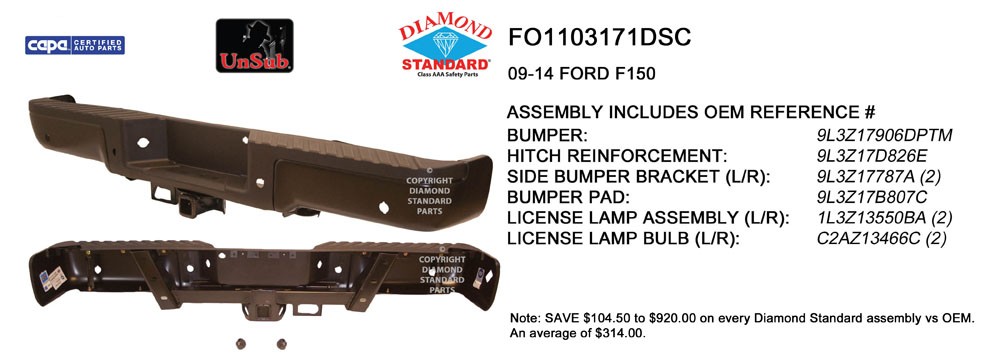 Bumper Assembly Rear w/Rear Object Sensors w/Upgrade Towing Pkg Primed CAPA for Ford F-150 2009–2014