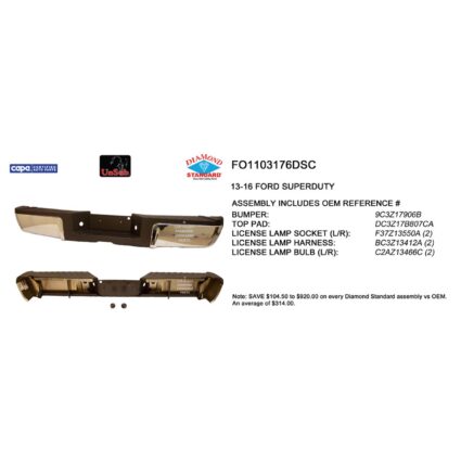 Bumper Assembly Rear w/o Rear Object Sensors Bumper/Pad/License Lamps Assembly Chrome/Black CAPA for Ford F-250 Super Duty F-350 Super Duty