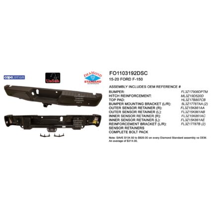 Bumper Assembly Rear w/Rear Parking Aid w/Towing Pkg w/Max Towing CAPA for Ford F-150 2015–2020