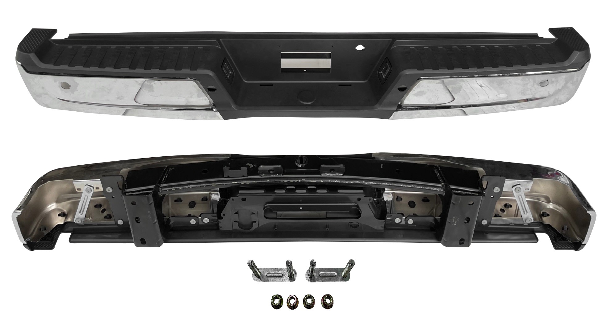 Bumper Assembly Rear w/o Towing Pkg w/Parking Aid w/o Active Park w/Lamps Chrome for Ford F-150 2021–2024