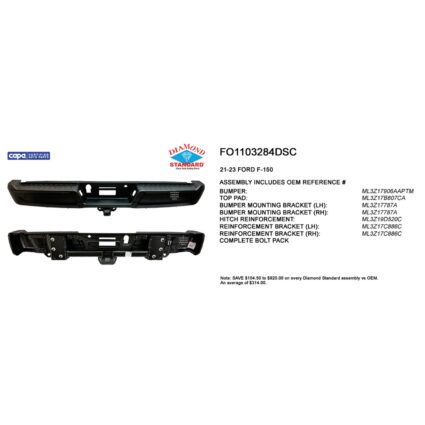 Bumper Assembly Rear w/Med/Hvy Towing w/o Parking Aid w/o Lamps CAPA for Ford F-150 2021–2024