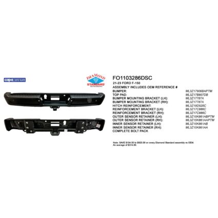 Bumper Assembly Rear w/Med/Hvy Tow w/Parking Aid w/o Active Park w/Sen Ret CAPA for Ford F-150 2021–2023