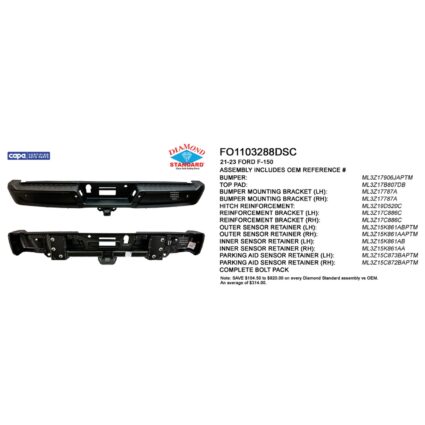 Bumper Assembly Rear w/Med/Hvy Tow w/Parking Aid w/Active Park w/Sen Ret CAPA for Ford F-150 2021–2023