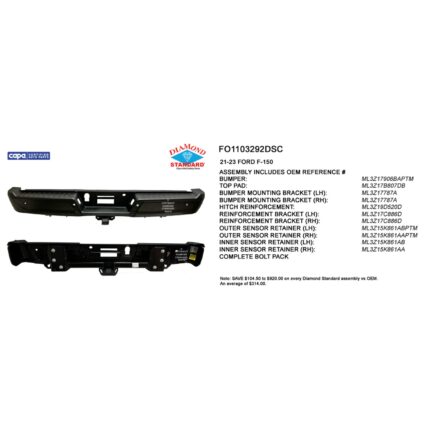 Bumper Assembly Rear w/Max Towing w/Parking Aid w/o Active Park w/Sen Ret CAPA for Ford F-150 2021–2023