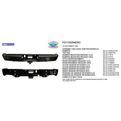 Bumper Assembly Rear w/Max Duty Towing w/Parking Aid w/Active Park w/Sen Ret CAPA for Ford F-150 2021–2023