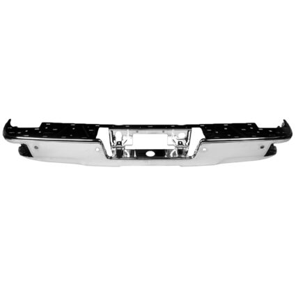 Bumper Face Bar Rear w/Corner Step w/Parking Aid Sensors Chrome CAPA for Chevrolet Silverado 1500 Silverado 1500 LD Silverado 2500 HD Silverado 3500 HD GMC Sierra 1500 Sierra 1500 Limited Sierra 2500 HD Sierra 3500 HD
