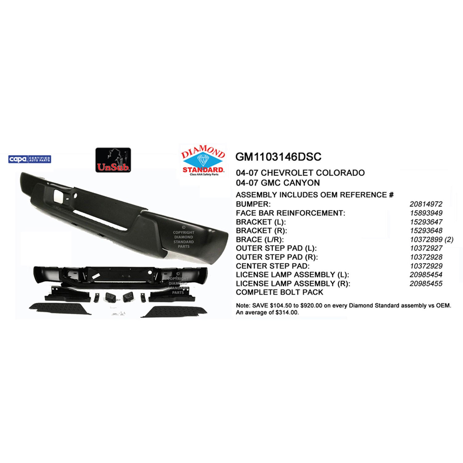 Bumper Assembly Rear Painted CAPA for Chevrolet Colorado 2004–2007