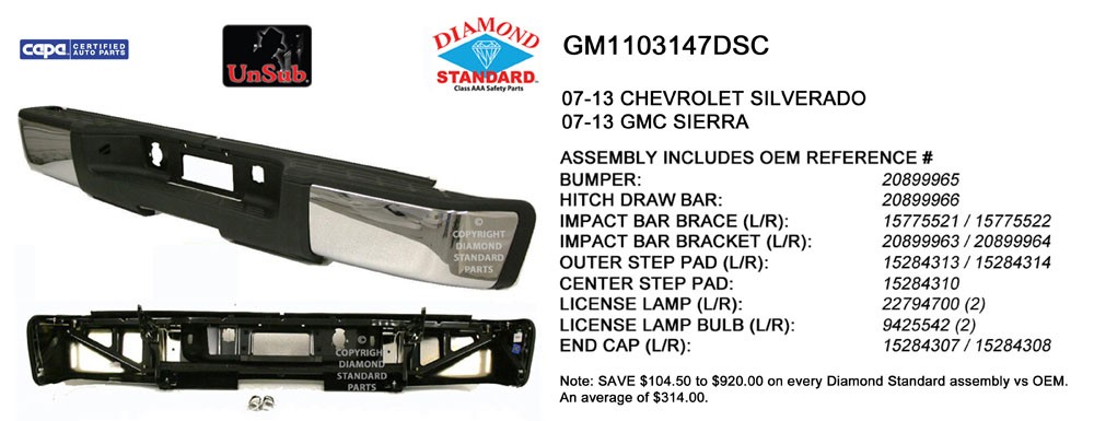 Bumper Assembly Rear w/o Rear Object Sensors Chrome CAPA for Chevrolet Silverado 1500 GMC Sierra 1500
