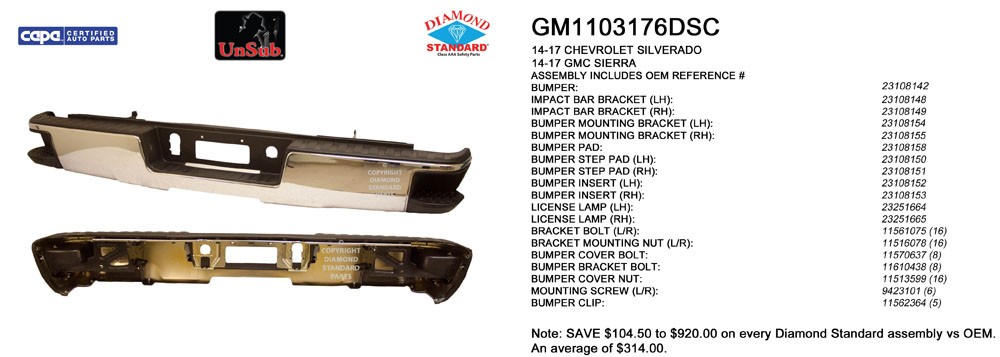 Bumper Assembly Rear w/o Parking Aid Sensors Chrome CAPA for Chevrolet Silverado 1500 Silverado 1500 LD GMC Sierra 1500