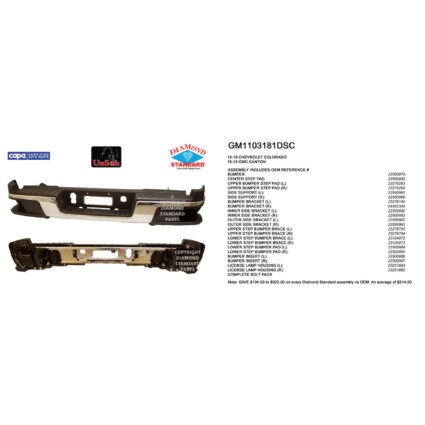Bumper Assembly Rear w/o Parking Sensors Chrome CAPA for Chevrolet Colorado GMC Canyon