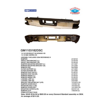 Bumper Assembly Rear Single Rear Wheels w/o Hitch Bar w/o Park w/o Harness Chrome CAPA for Chevrolet Silverado 2500 HD Silverado 3500 HD GMC Sierra 2500 HD Sierra 3500 HD