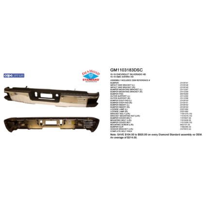 Bumper Assembly Rear Single Rear Wheels w/o Hitch Bar w/Park w/o Harness w/o Sensors Chrome CAPA for Chevrolet Silverado 2500 HD Silverado 3500 HD GMC Sierra 2500 HD Sierra 3500 HD