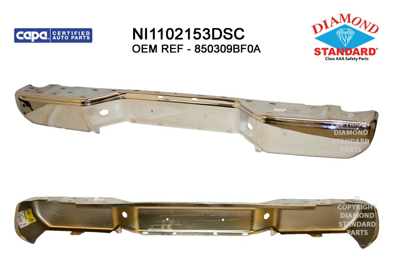 Bumper Face Bar Rear w/o Rear Object Sensors Chrome CAPA for Nissan Frontier 2005–2019