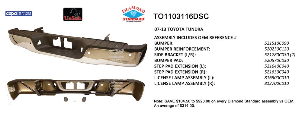 Bumper Assembly Rear w/Parking Assist Chrome CAPA for Toyota Tundra 2007–2013