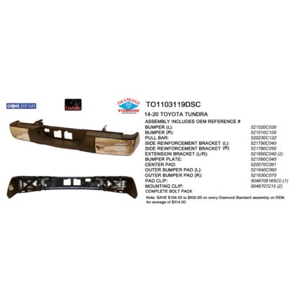 Bumper Assembly Rear w/o Towing Pkg w/o Towing Hitch w/o Parking Assist Chrome CAPA for Toyota Tundra 2014–2017