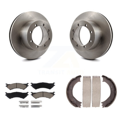 Rear Disc Rotors Ceramic Pads And Parking Brake Shoes Kit For Ford E-350 Super Duty K8C-104005
