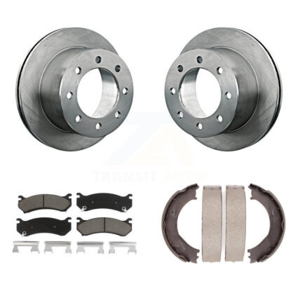 Rear Disc Rotors Ceramic Pads And Parking Brake Shoes Kit For GMC Sierra 3500 Classic K8C-104160