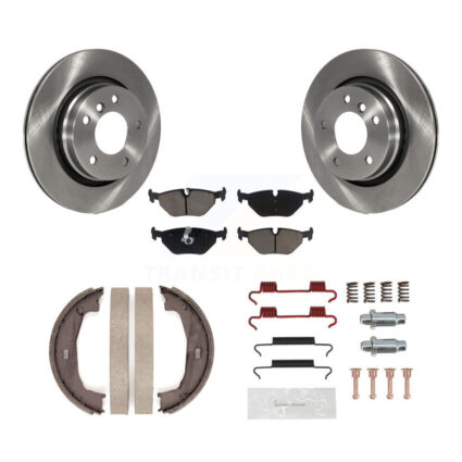 Rear Disc Rotors Ceramic Pads Parking Brake Shoes & Hardware Kit For BMW 325Ci 325i 328i K8C-104248