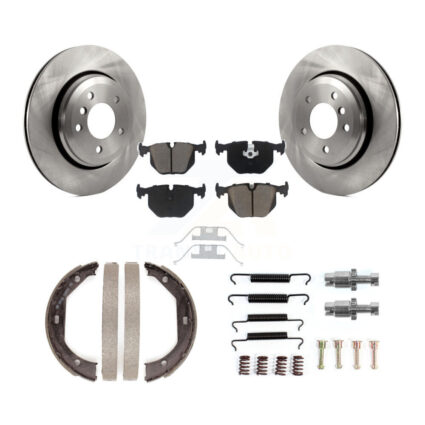 Rear Disc Rotors Ceramic Pads Parking Brake Shoes & Hardware Kit For BMW 330Ci 330i 330xi K8C-104289