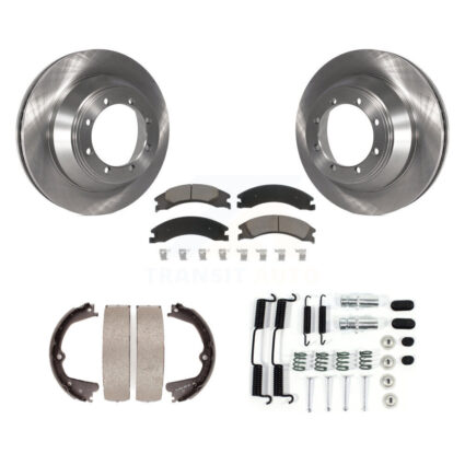 Rear Disc Rotors Ceramic Pads Parking Brake Shoes Hardware Kit For Ford E-450 Super Duty K8C-104294
