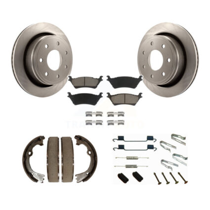 Rear Disc Rotors Ceramic Pads Parking Shoes Hardware Kit For Ford F-150 With 7 Lug Wheels K8C-104304