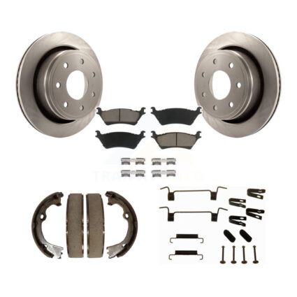 Rear Disc Rotors Ceramic Pads Parking Shoes Hardware Kit For Ford F-150 With 7 Lug Wheels K8C-104306
