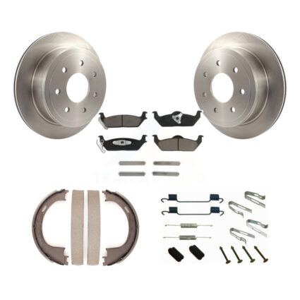 Rear Disc Rotors Ceramic Pads Parking Shoes & Hardware Kit For Ford F-150 Lincoln Mark LT K8C-104309